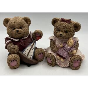 Figurine Brown Baby Bears Sailor Suit Sailboat Pinafore Baby Doll 3 Ins Resin